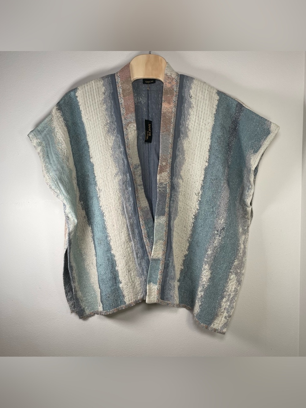 NEW SAACHI Cotton Open Front Poncho Jacket Haze Grey Striped Baddie